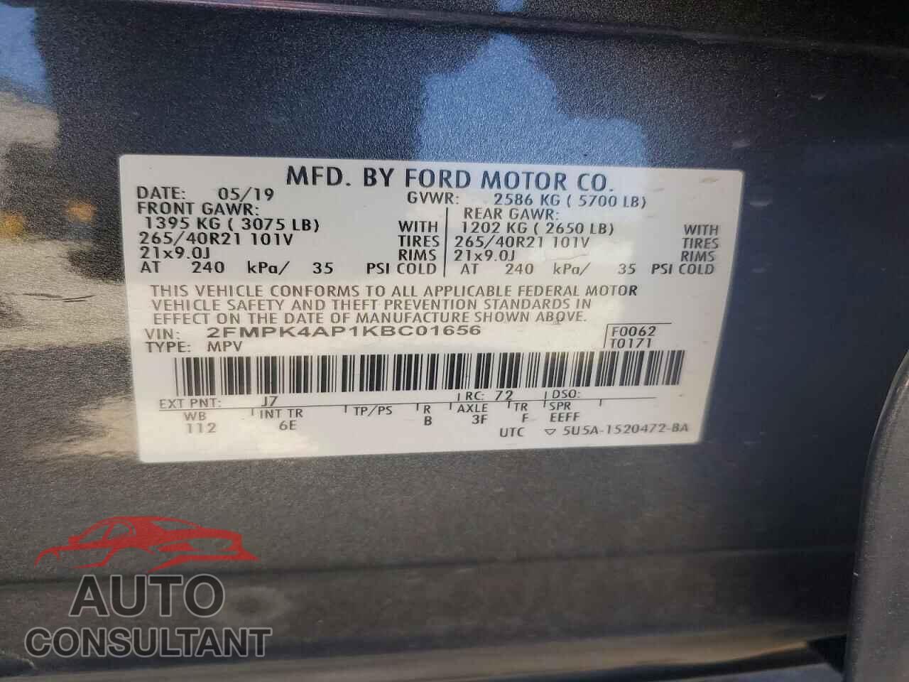 FORD EDGE 2019 - 2FMPK4AP1KBC01656