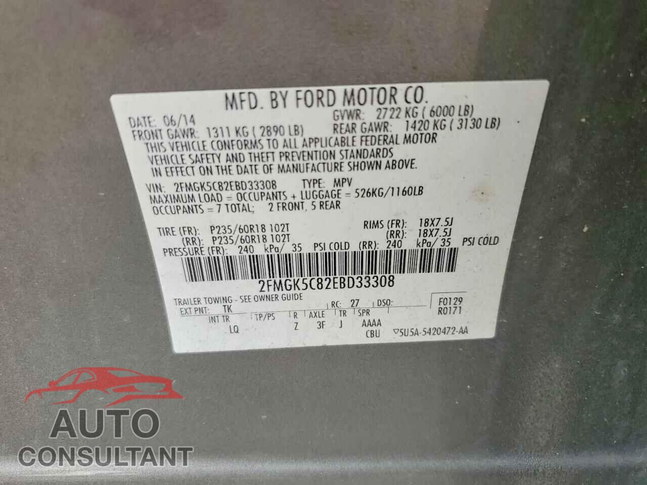 FORD FLEX 2014 - 2FMGK5C82EBD33308