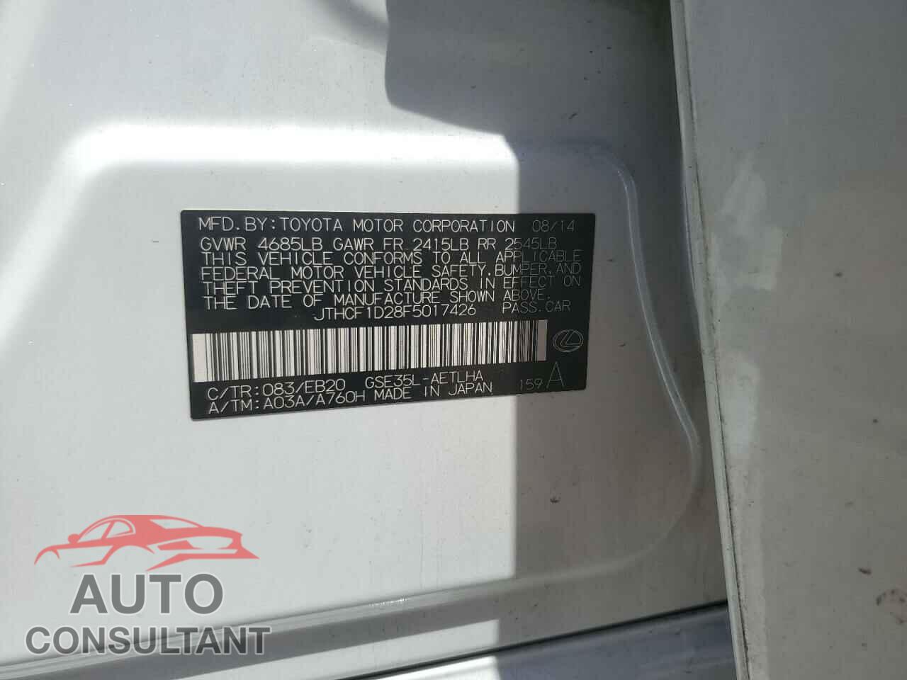 LEXUS IS 2015 - JTHCF1D28F5017426