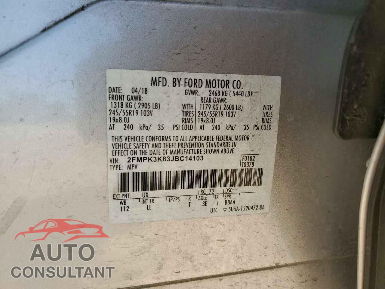 FORD EDGE 2018 - 2FMPK3K83JBC14103