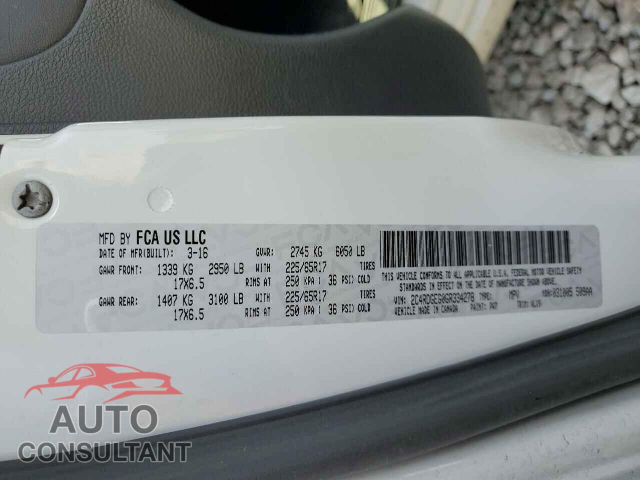 DODGE CARAVAN 2016 - 2C4RDGEG0GR334278