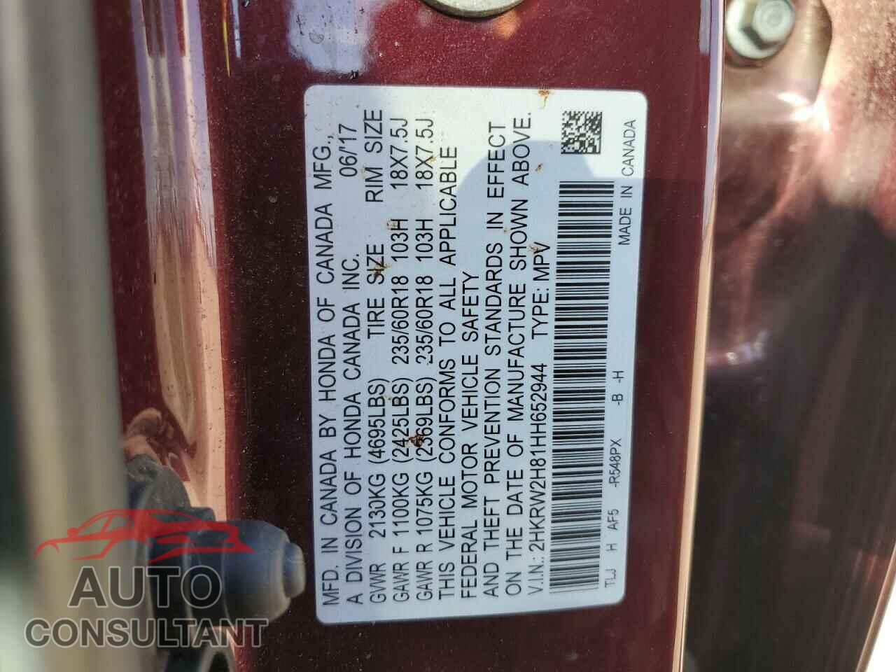 HONDA CRV 2017 - 2HKRW2H81HH652944