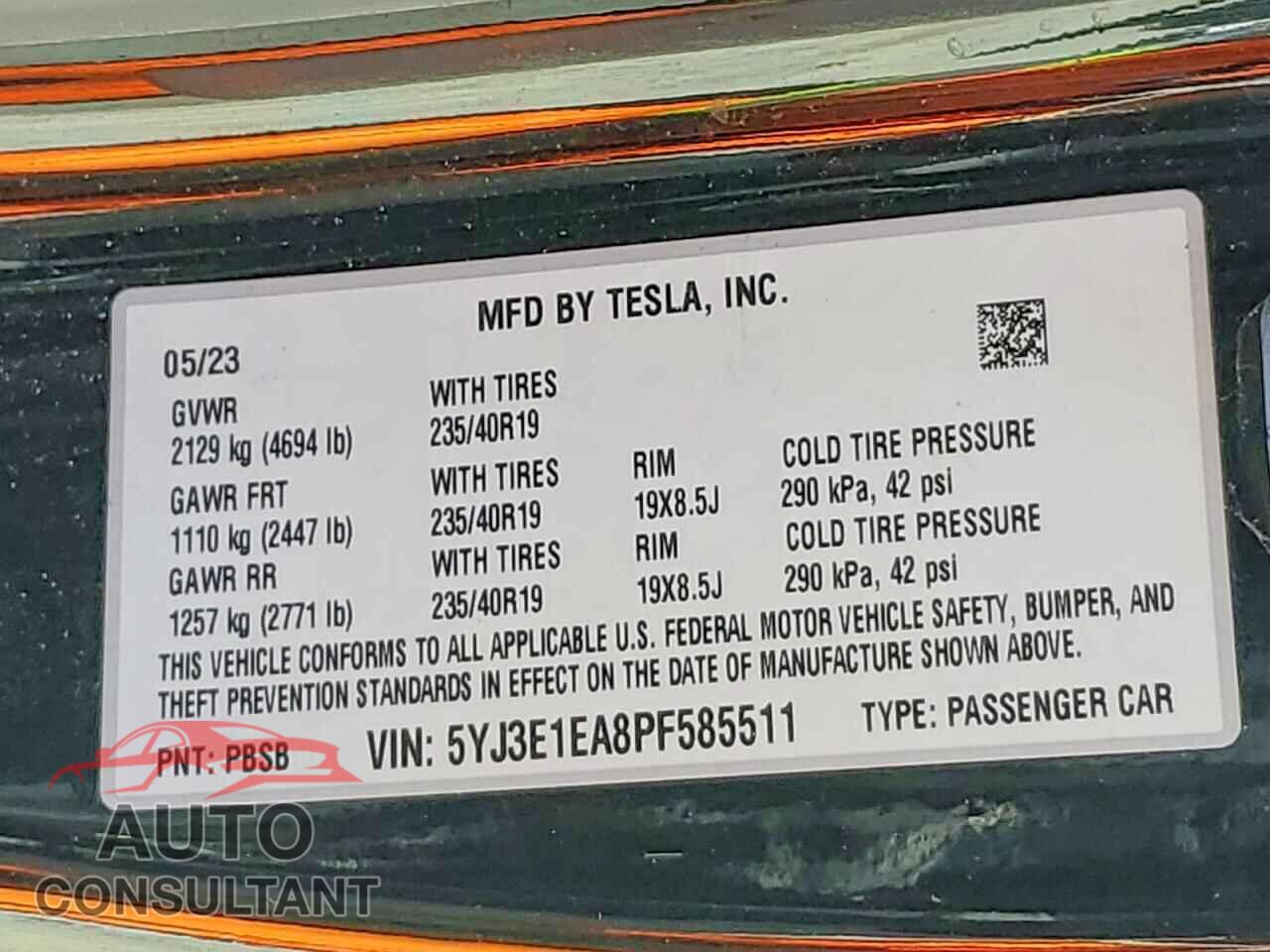 TESLA MODEL 3 2023 - 5YJ3E1EA8PF585511