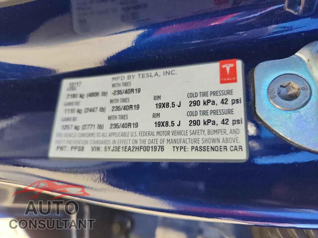 TESLA MODEL 3 2017 - 5YJ3E1EA2HF001976