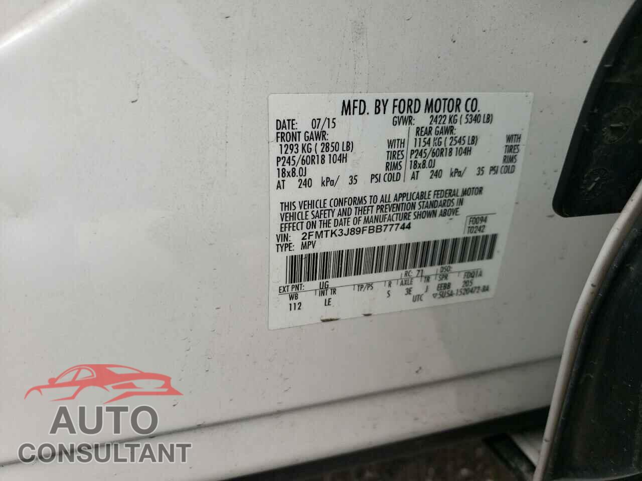 FORD EDGE 2015 - 2FMTK3J89FBB77744