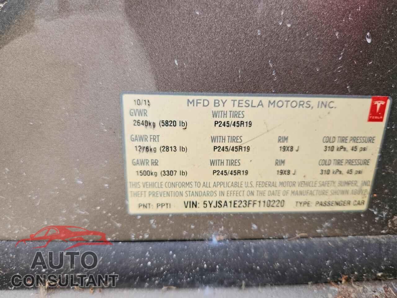 TESLA MODEL S 2015 - 5YJSA1E23FF110220