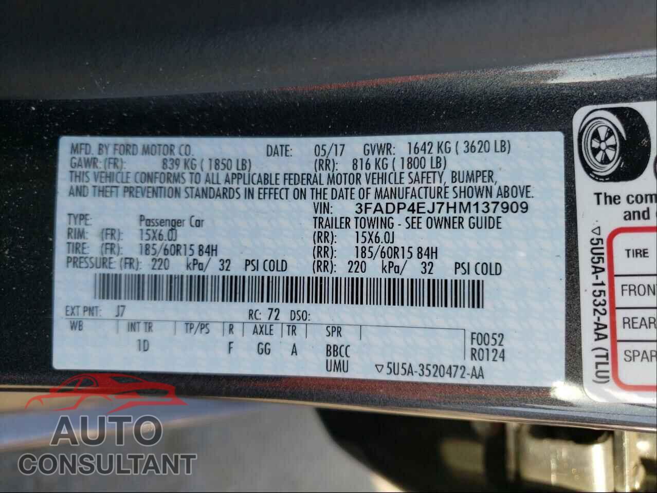FORD FIESTA 2017 - 3FADP4EJ7HM137909