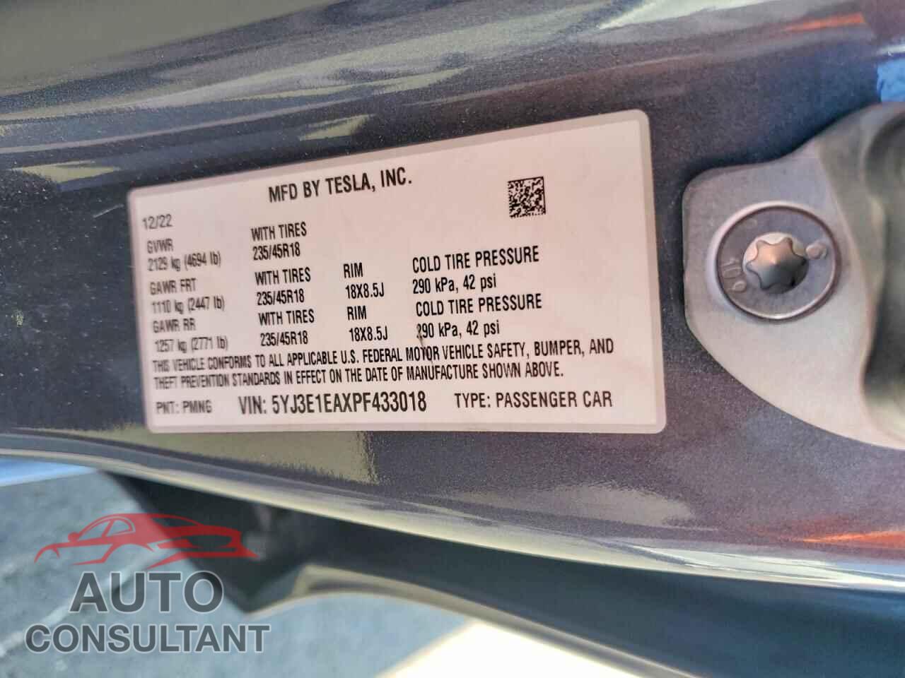 TESLA MODEL 3 2023 - 5YJ3E1EAXPF433018