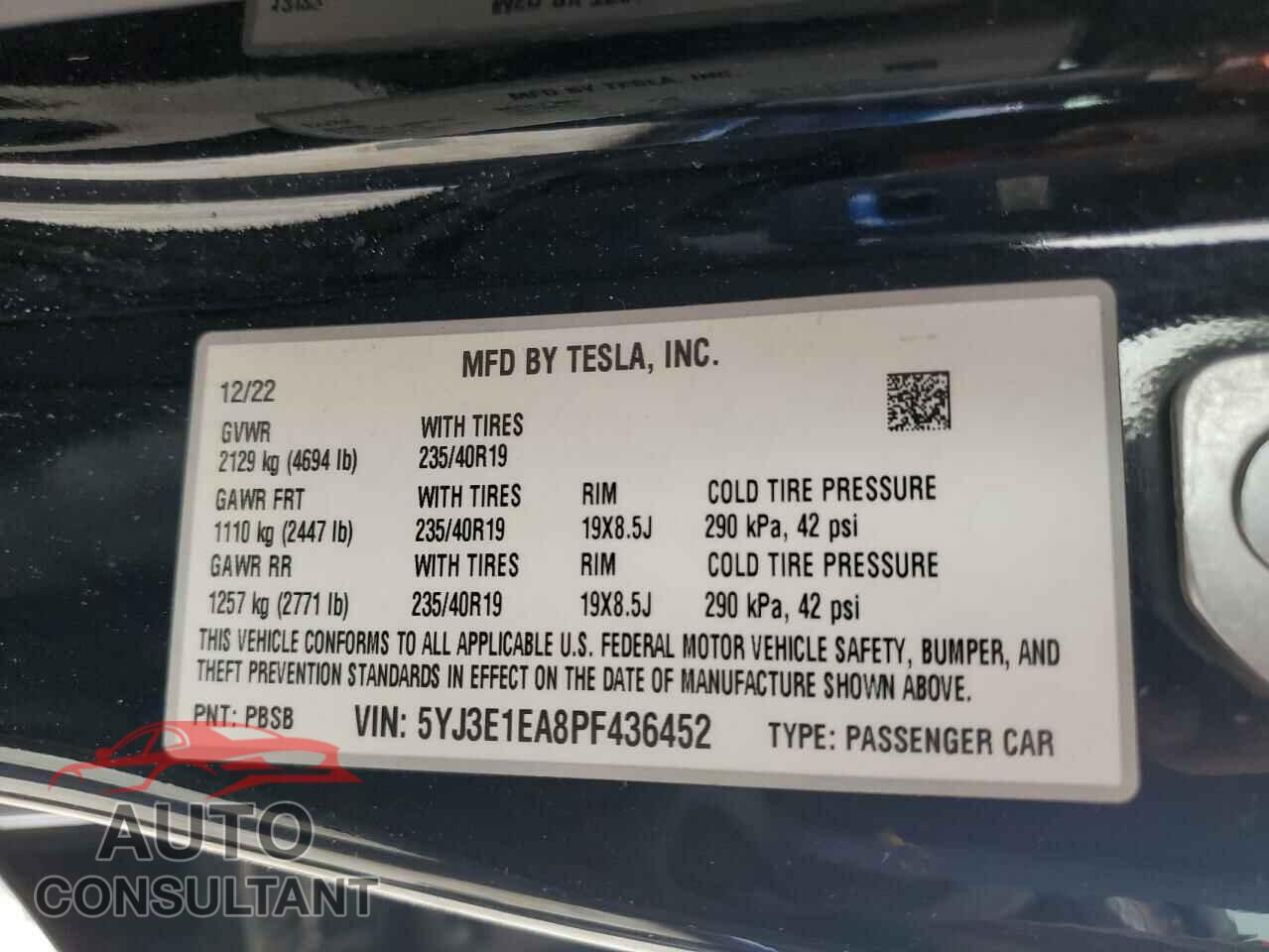 TESLA MODEL 3 2023 - 5YJ3E1EA8PF436452