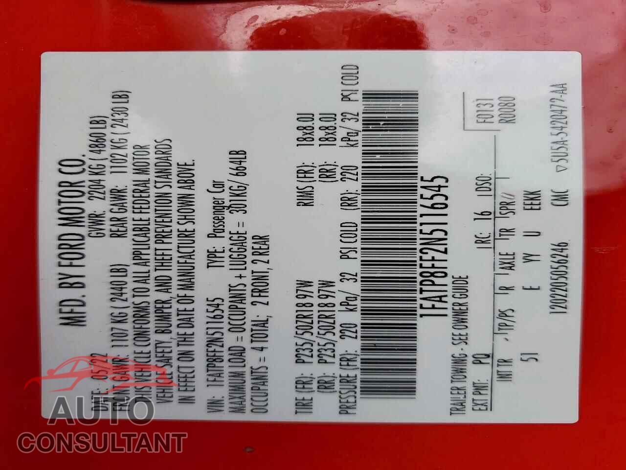 FORD MUSTANG 2022 - 1FATP8FF2N5116545