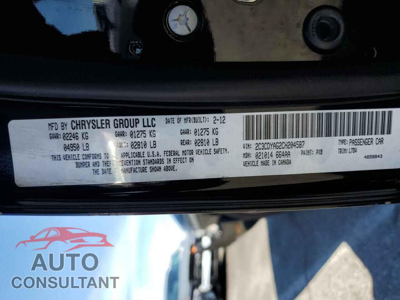 DODGE CHALLENGER 2012 - 2C3CDYAG2CH204587