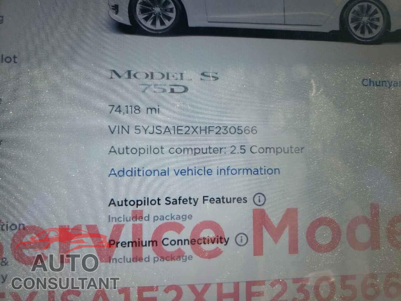TESLA MODEL S 2017 - 5YJSA1E2XHF230566