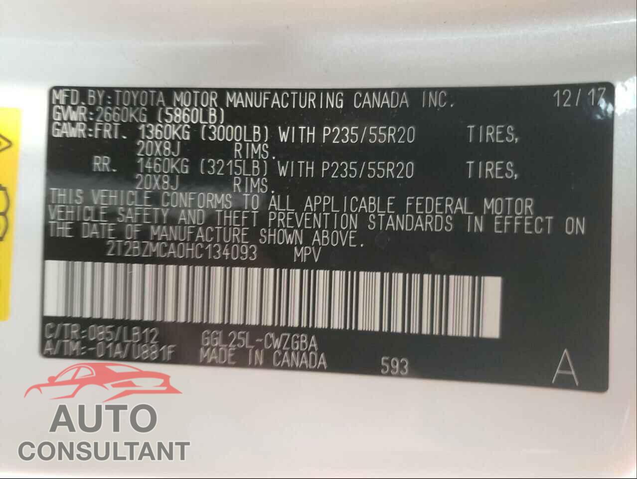 LEXUS RX350 2017 - 2T2BZMCA0HC134093