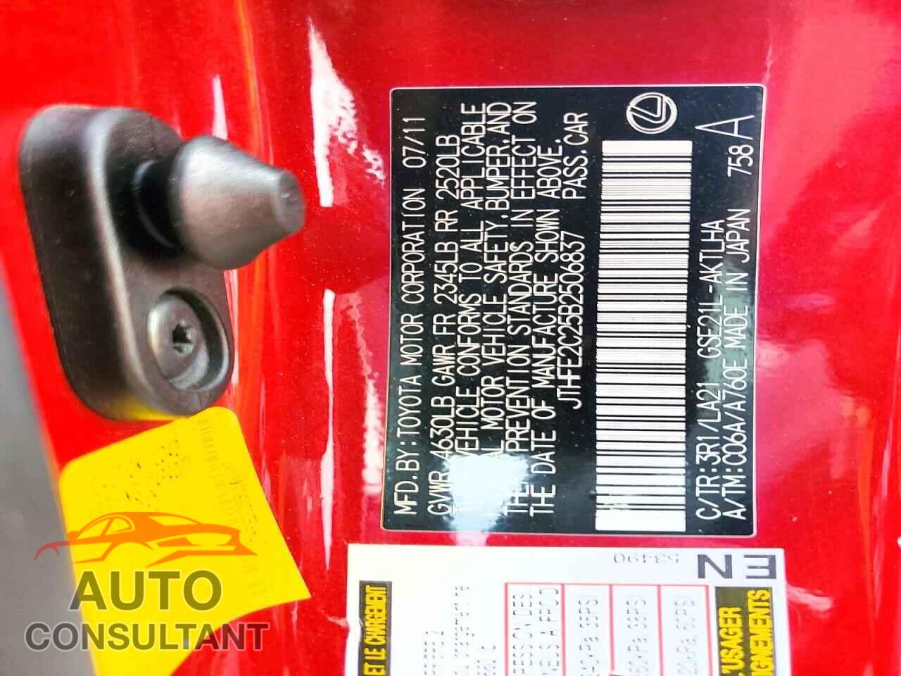 LEXUS IS 2011 - JTHFE2C25B2506837