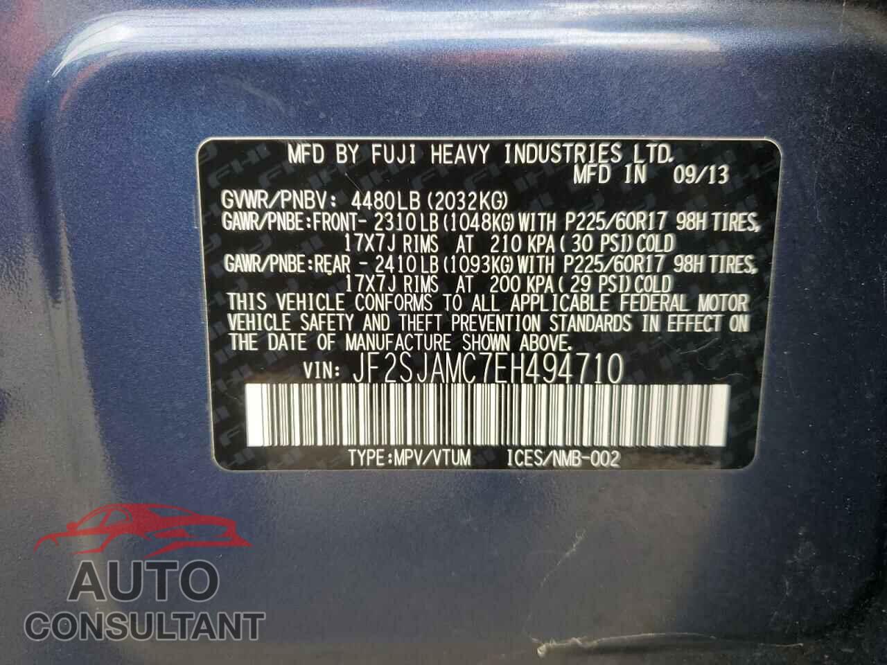 SUBARU FORESTER 2014 - JF2SJAMC7EH494710