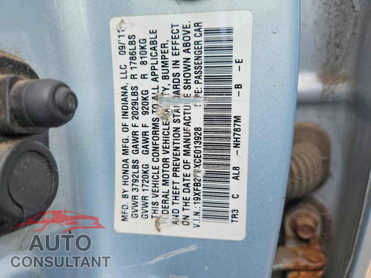 HONDA CIVIC 2012 - 19XFB2F8XCE013928