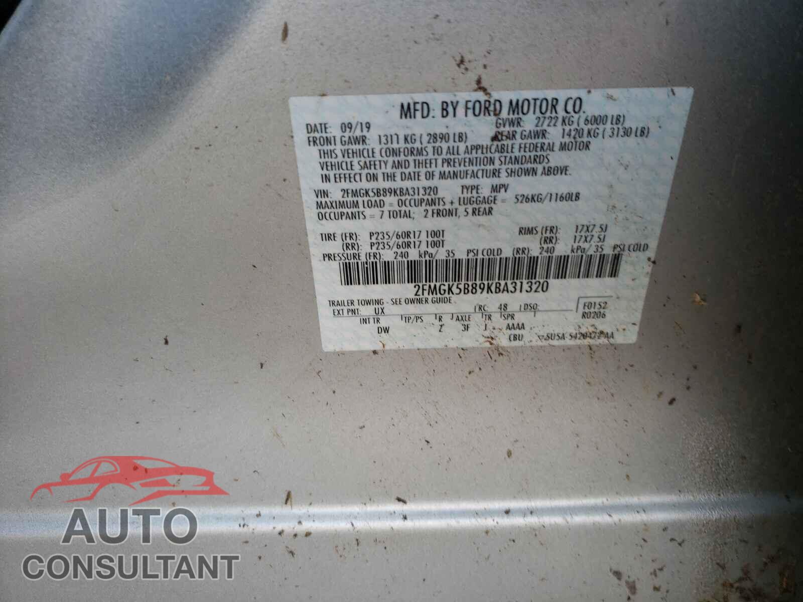 FORD FLEX 2019 - 2FMGK5B89KBA31320