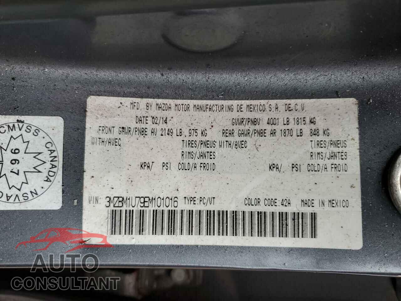 MAZDA 3 2014 - 3MZBM1U79EM101016