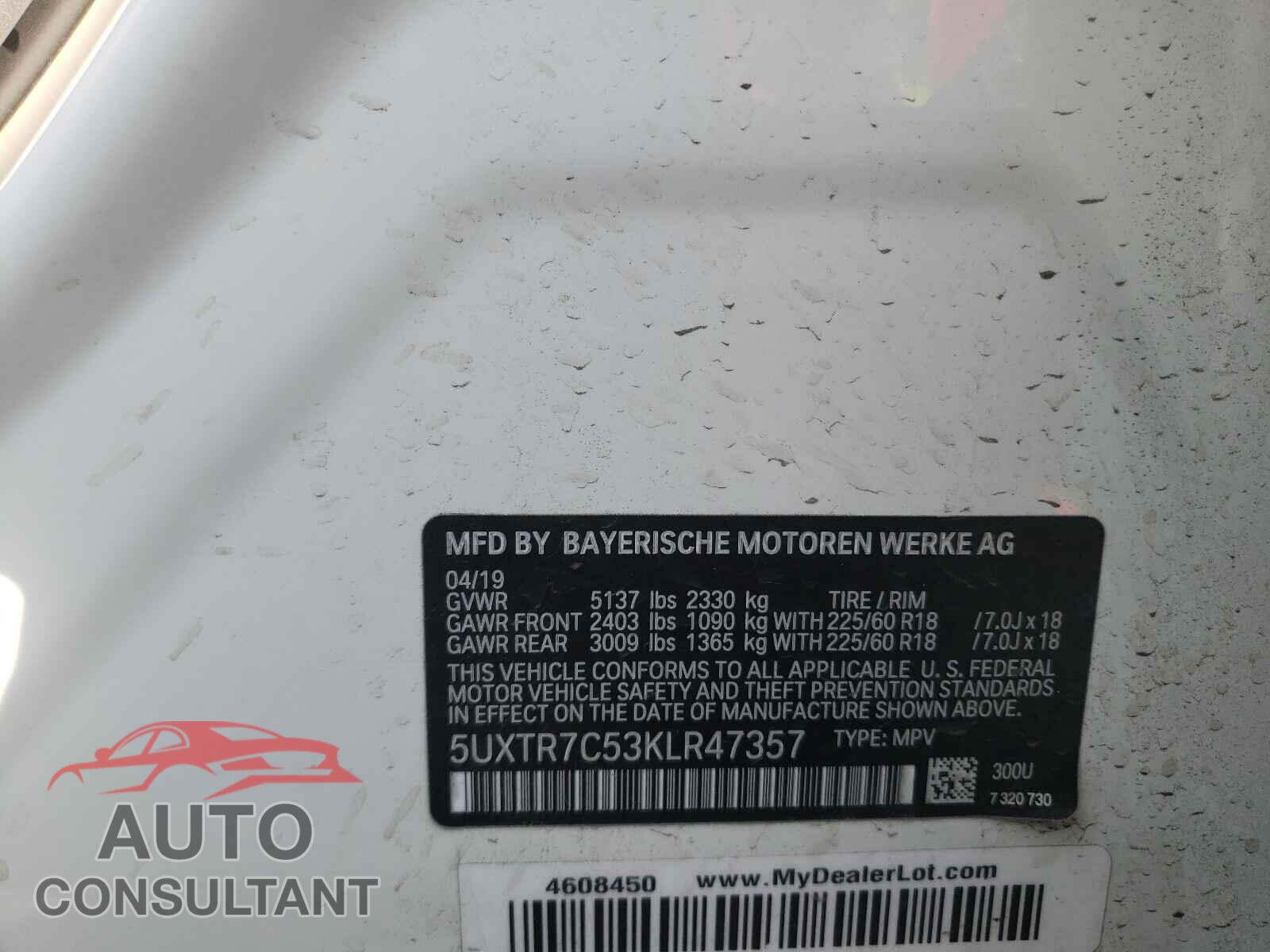 BMW X3 2019 - 5UXTR7C53KLR47357