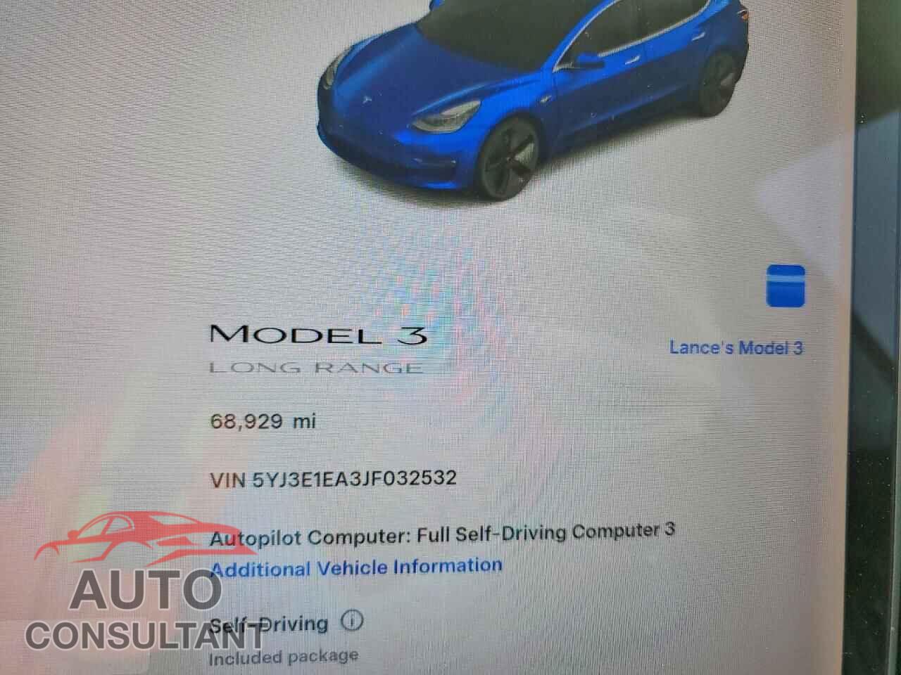 TESLA MODEL 3 2018 - 5YJ3E1EA3JF032532