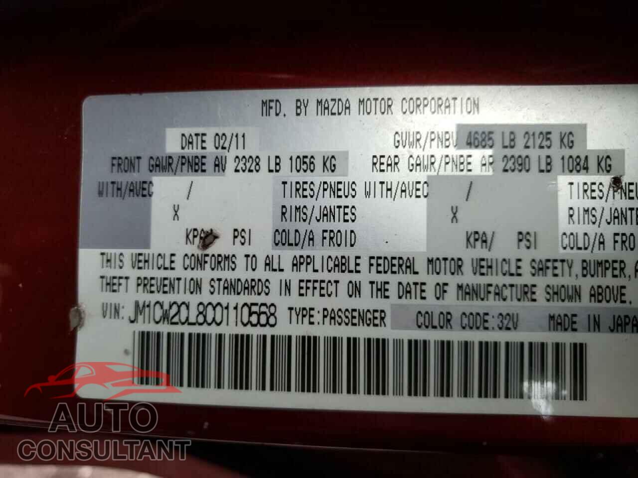 MAZDA 5 2012 - JM1CW2CL8C0110568