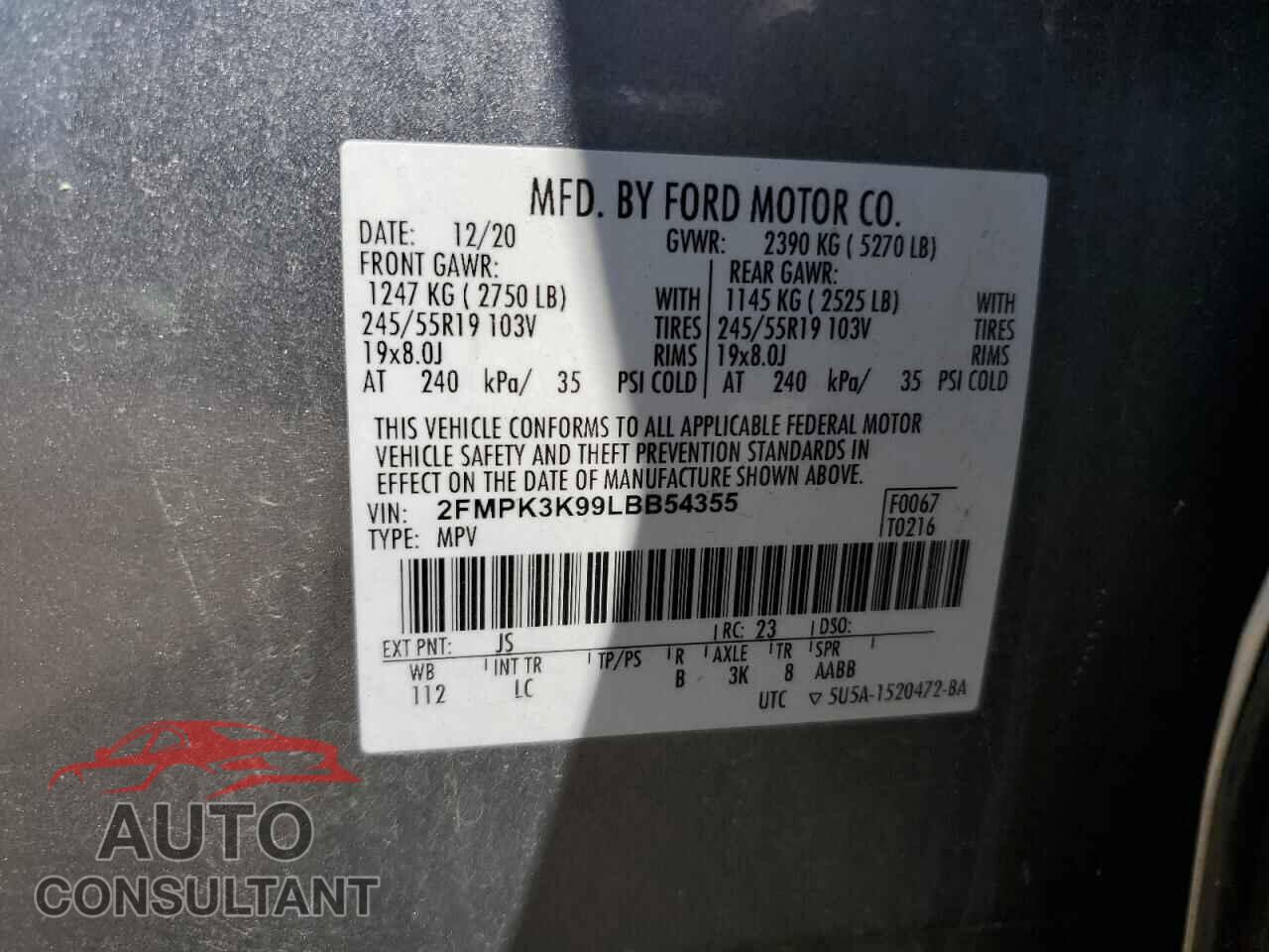 FORD EDGE 2020 - 2FMPK3K99LBB54355