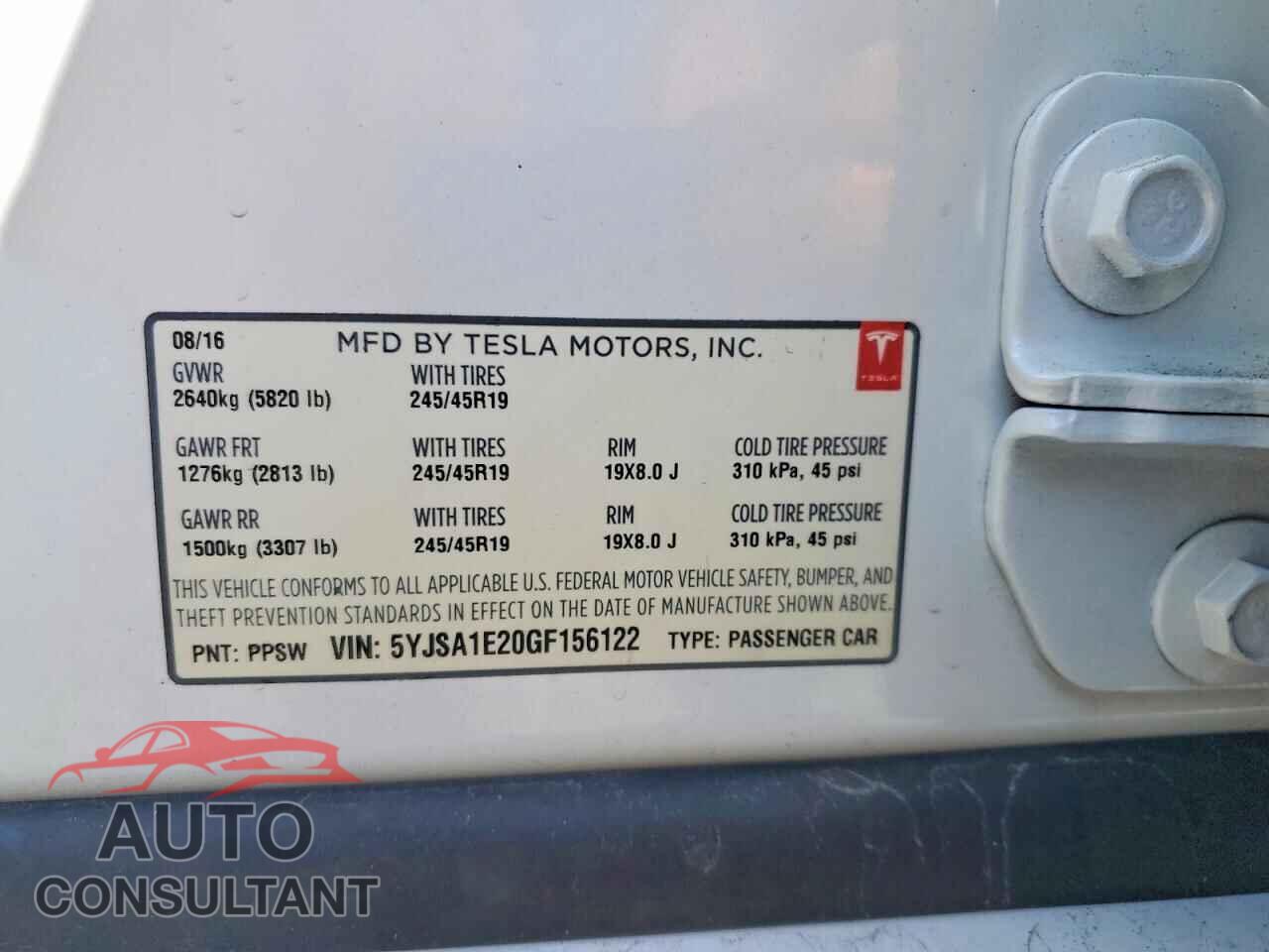 TESLA MODEL S 2016 - 5YJSA1E20GF156122