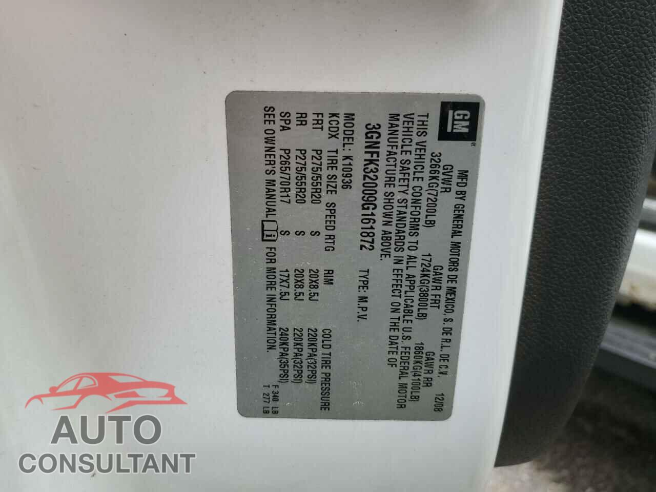 CHEVROLET AVALANCHE 2009 - 3GNFK32009G161872