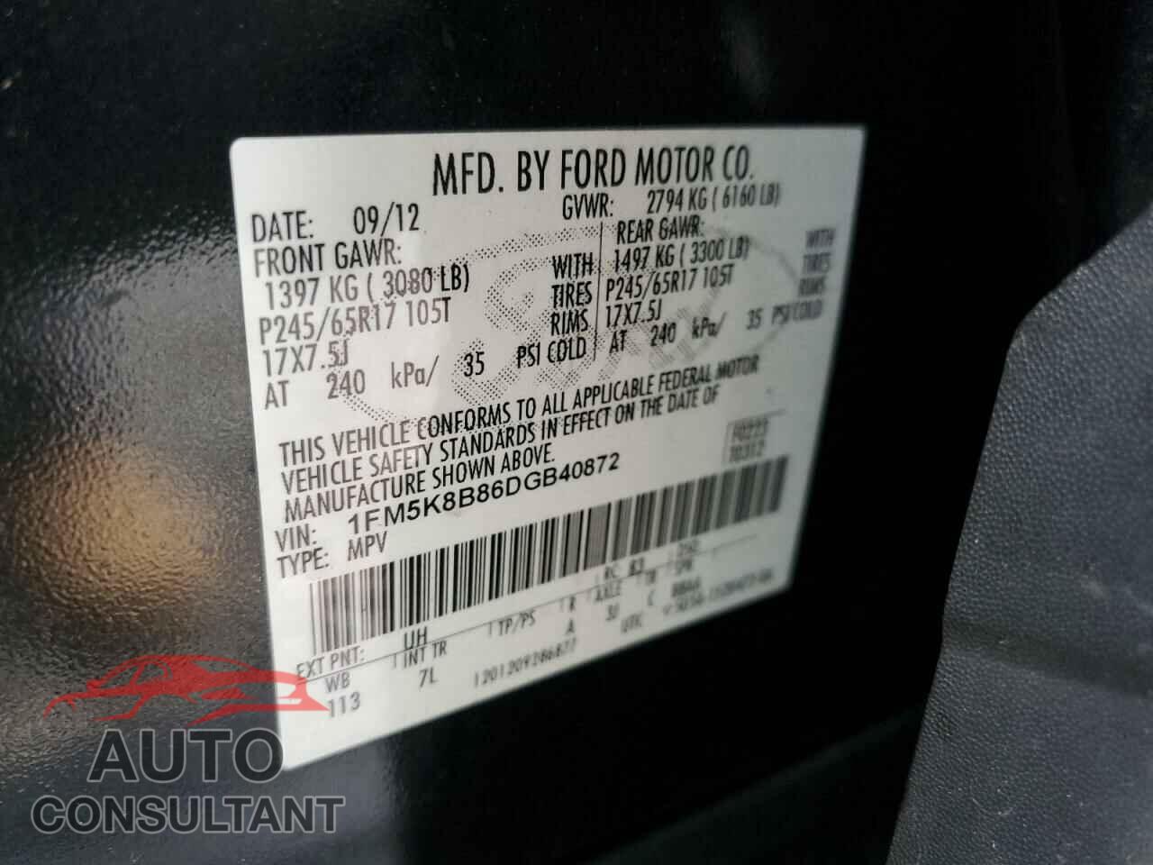 FORD EXPLORER 2013 - 1FM5K8B86DGB40872