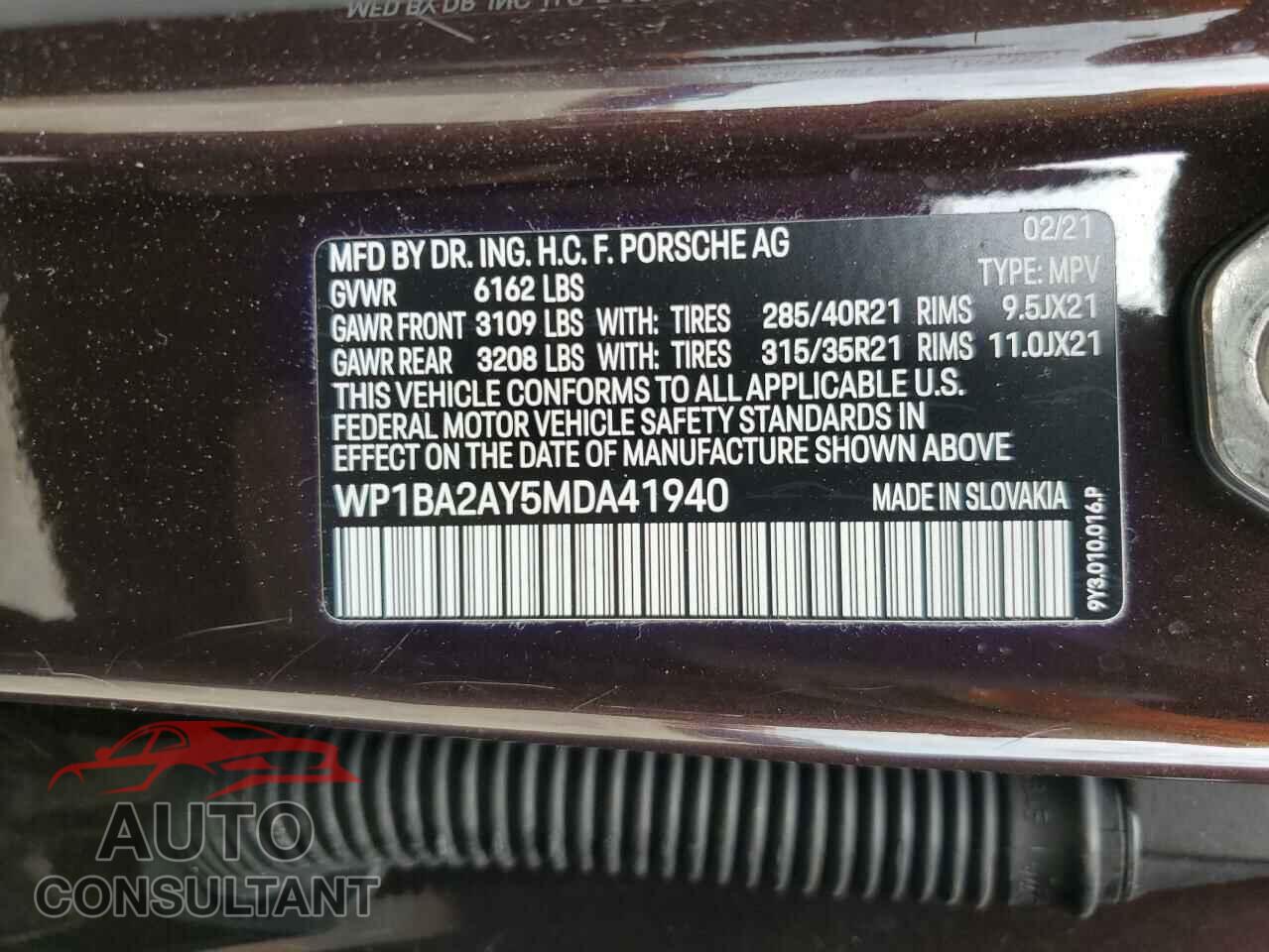 PORSCHE CAYENNE 2021 - WP1BA2AY5MDA41940