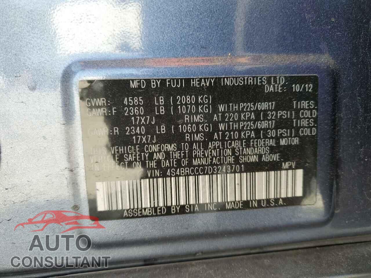 SUBARU OUTBACK 2013 - 4S4BRCCC7D3243701