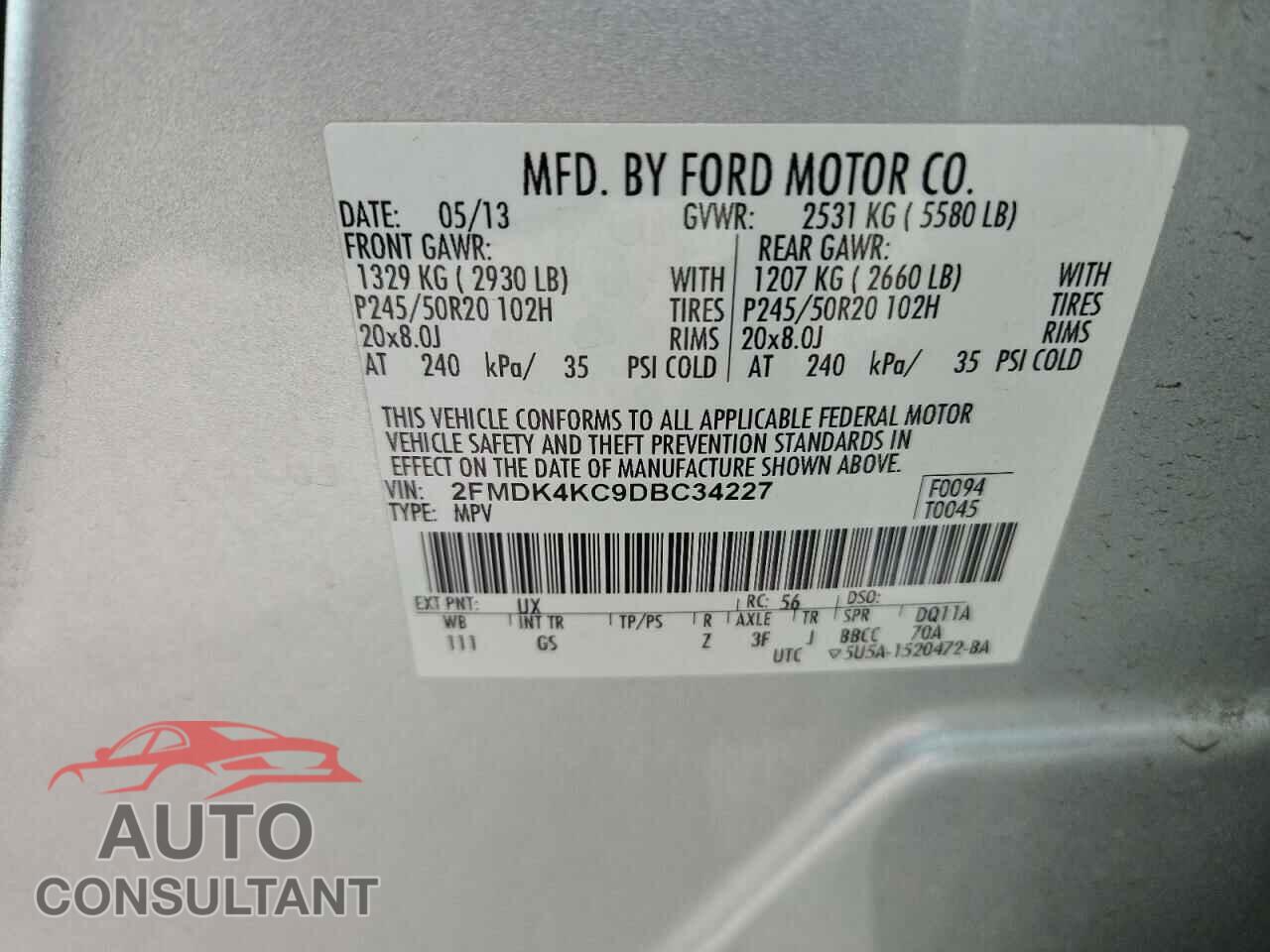 FORD EDGE 2013 - 2FMDK4KC9DBC34227