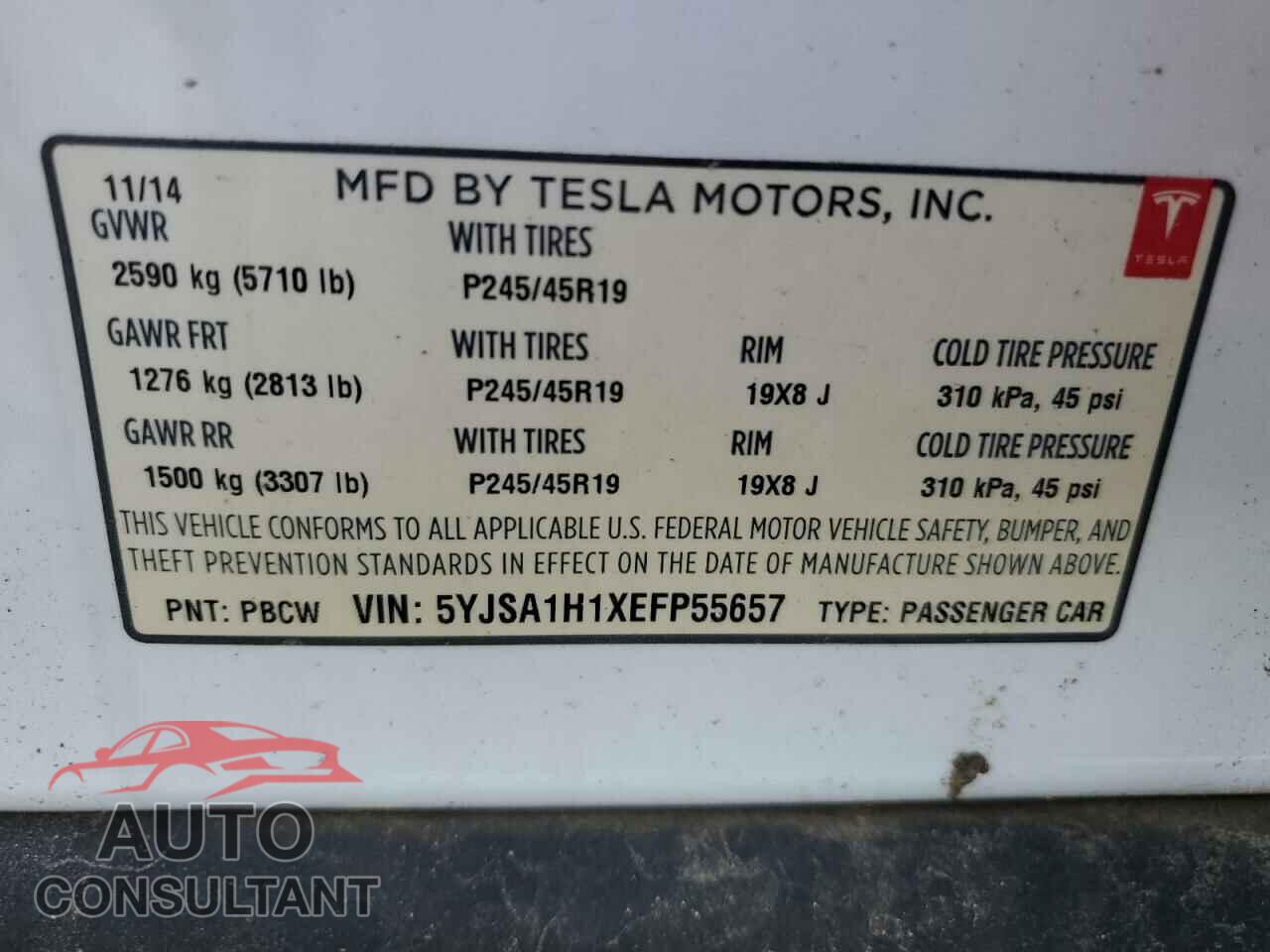 TESLA MODEL S 2014 - 5YJSA1H1XEFP55657