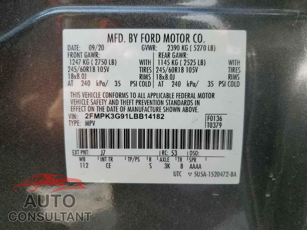 FORD EDGE 2020 - 2FMPK3G91LBB14182