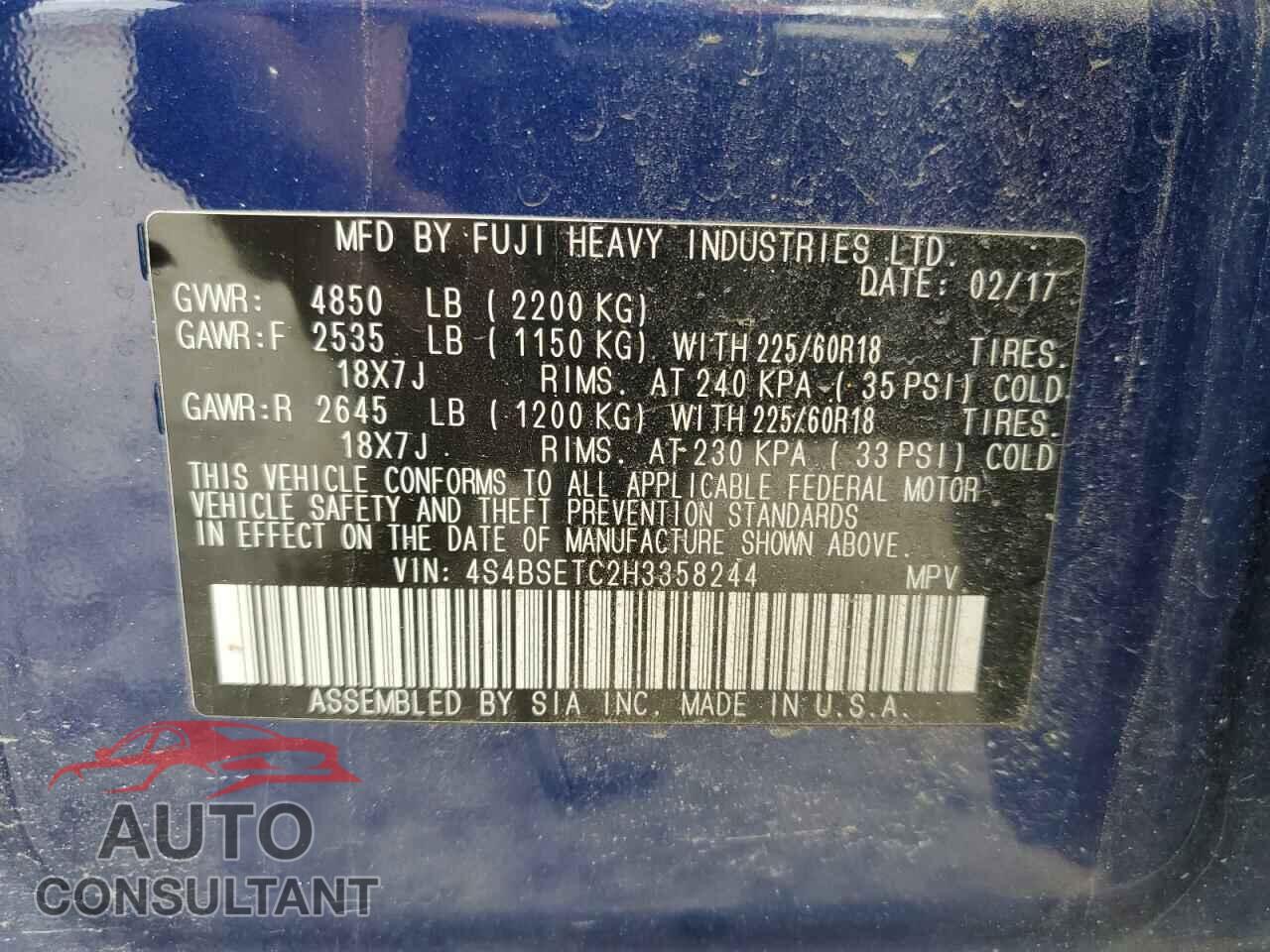 SUBARU OUTBACK 2017 - 4S4BSETC2H3358244
