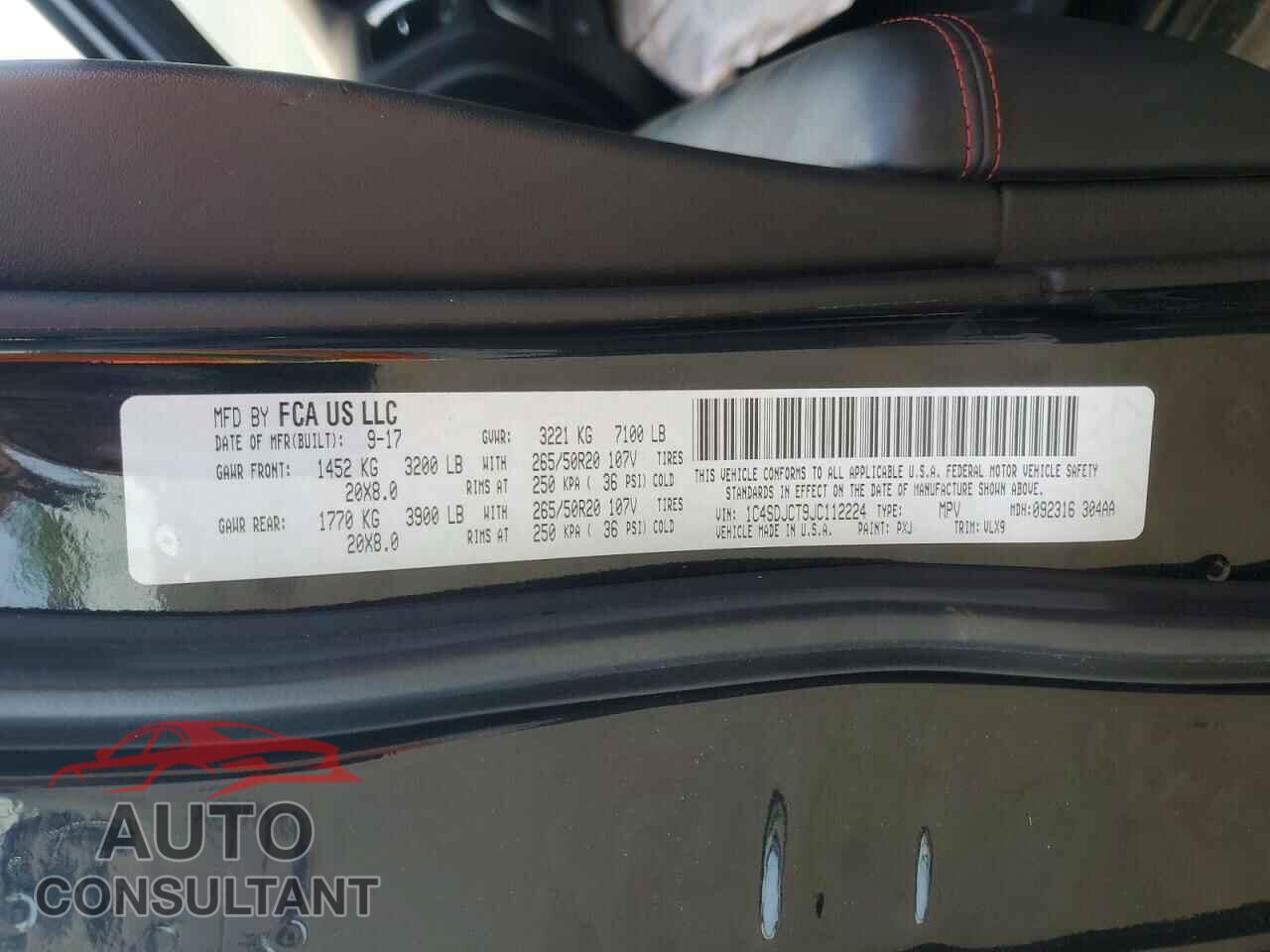 DODGE DURANGO 2018 - 1C4SDJCT9JC112224