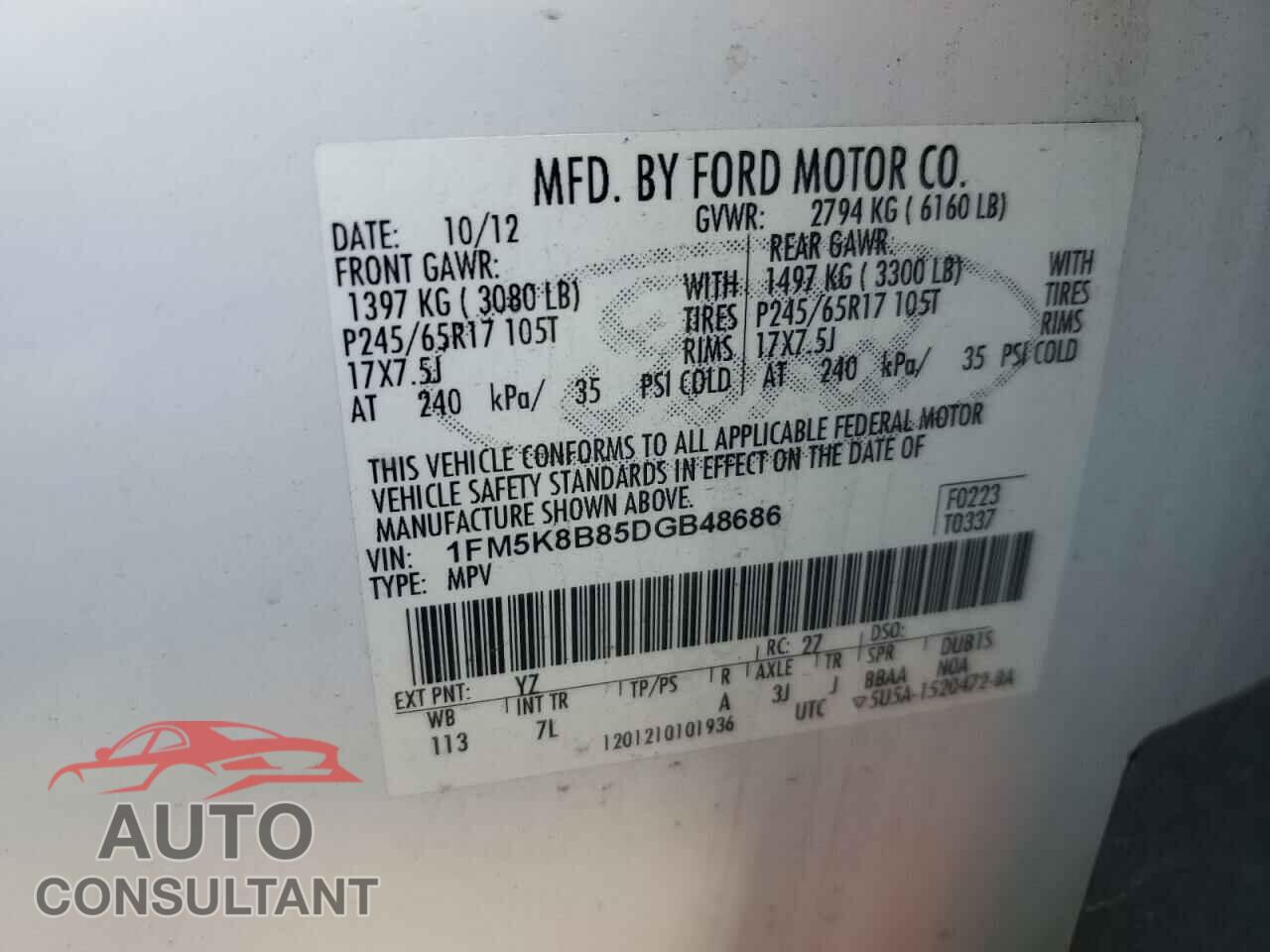 FORD EXPLORER 2013 - 1FM5K8B85DGB48686