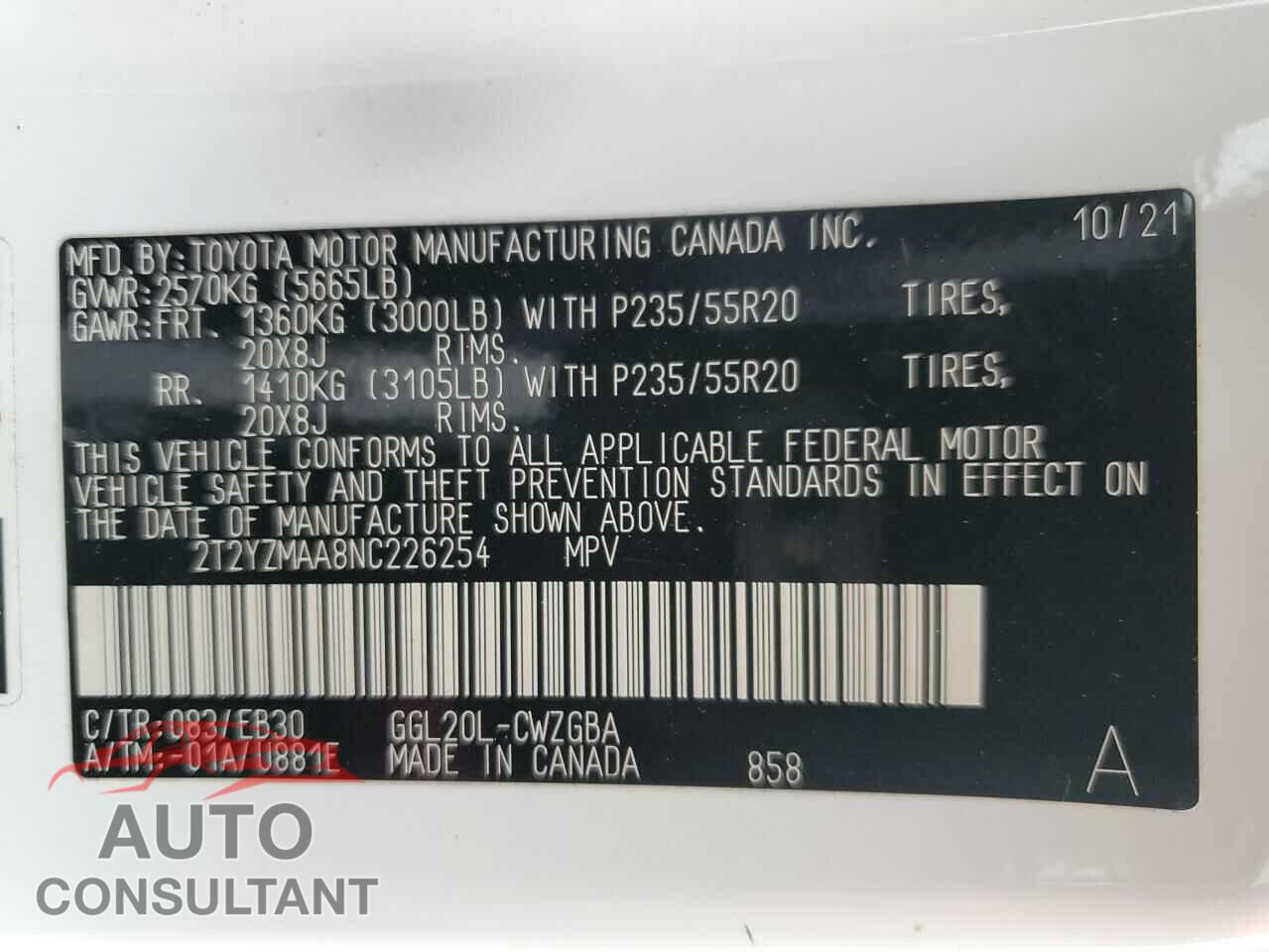 LEXUS RX350 2022 - 2T2YZMAA8NC226254