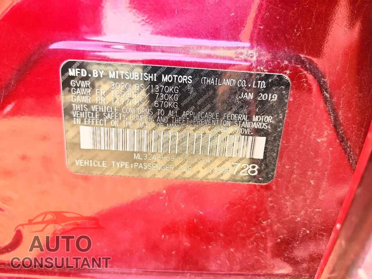 MITSUBISHI MIRAGE 2019 - ML32A3HJ9KH009324