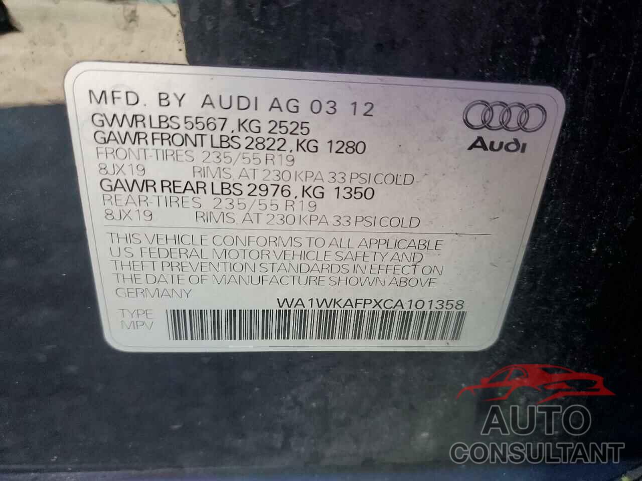 AUDI Q5 2012 - WA1WKAFPXCA101358