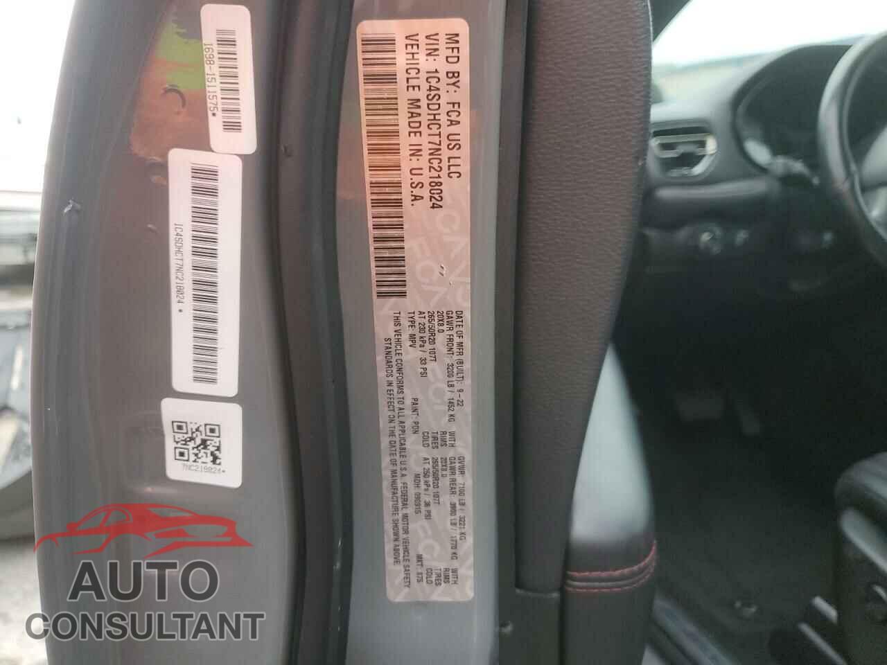DODGE DURANGO 2022 - 1C4SDHCT7NC218024