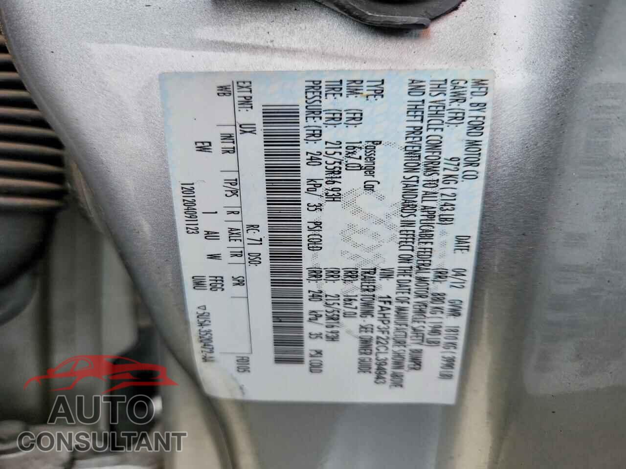 FORD FOCUS 2012 - 1FAHP3F22CL394943