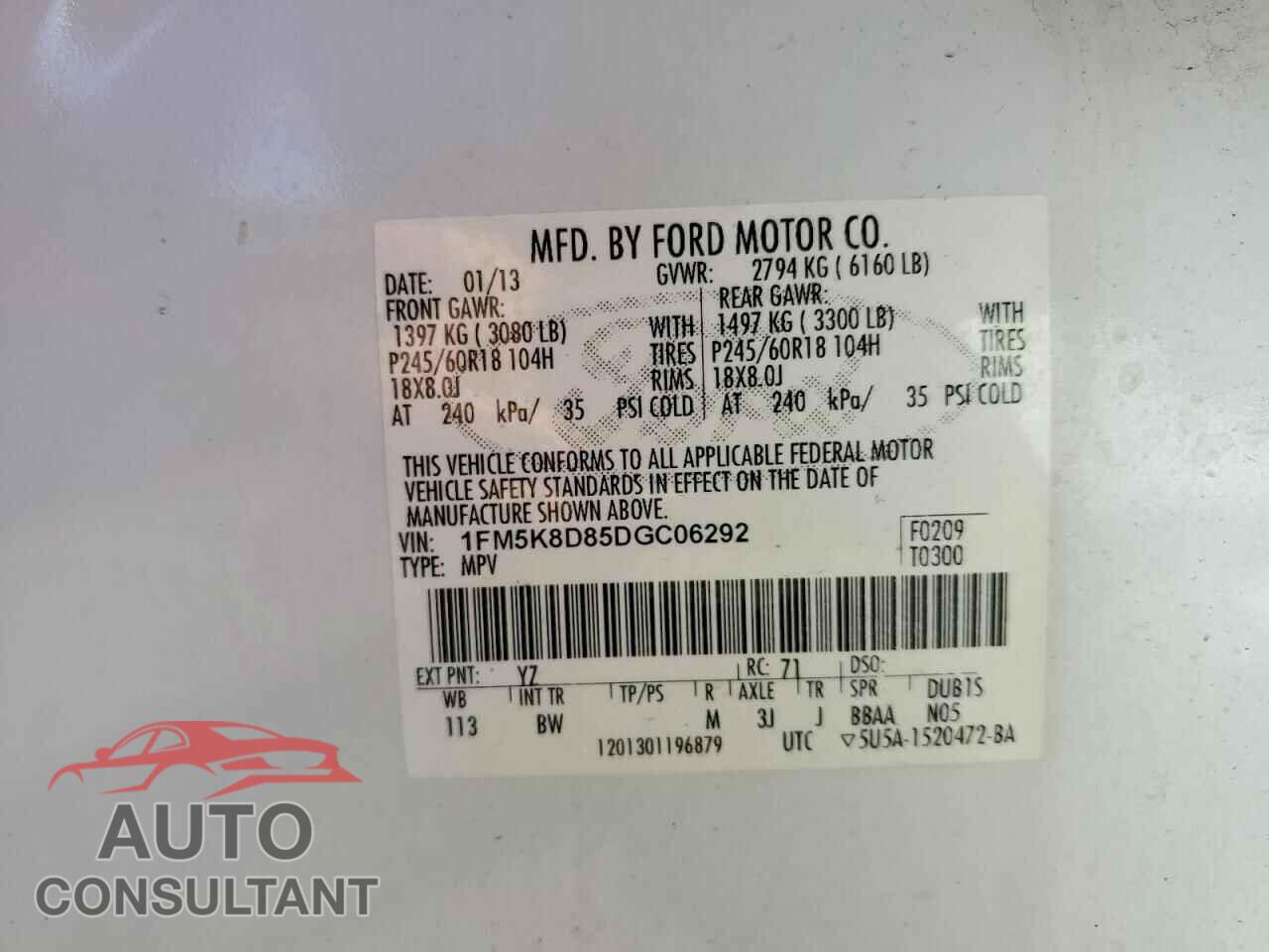 FORD EXPLORER 2013 - 1FM5K8D85DGC06292
