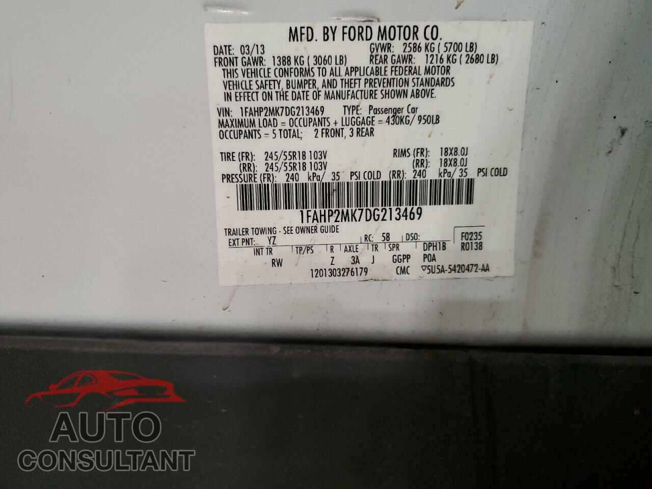 FORD TAURUS 2013 - 1FAHP2MK7DG213469