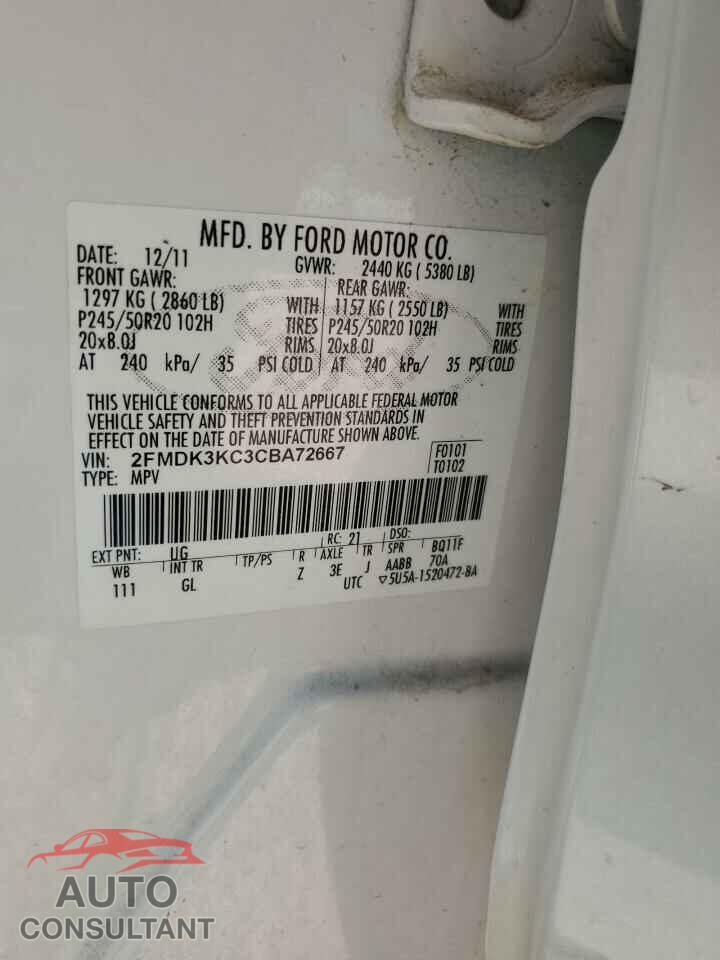 FORD EDGE 2012 - 2FMDK3KC3CBA72667