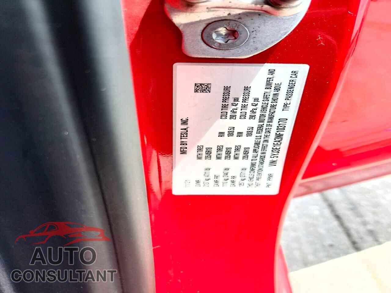 TESLA MODEL 3 2022 - 5YJ3E1EA3NF103170