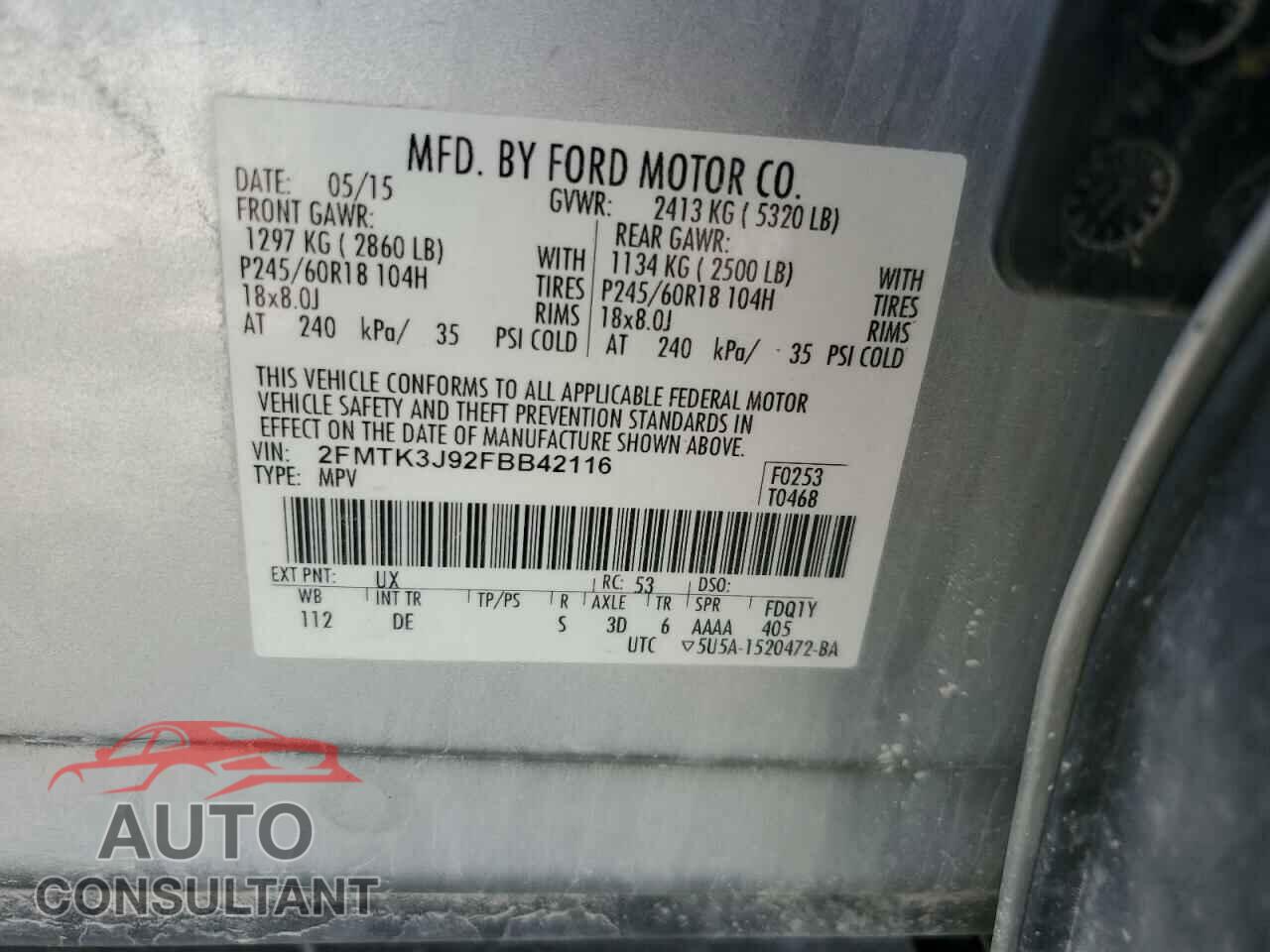 FORD EDGE 2015 - 2FMTK3J92FBB42116