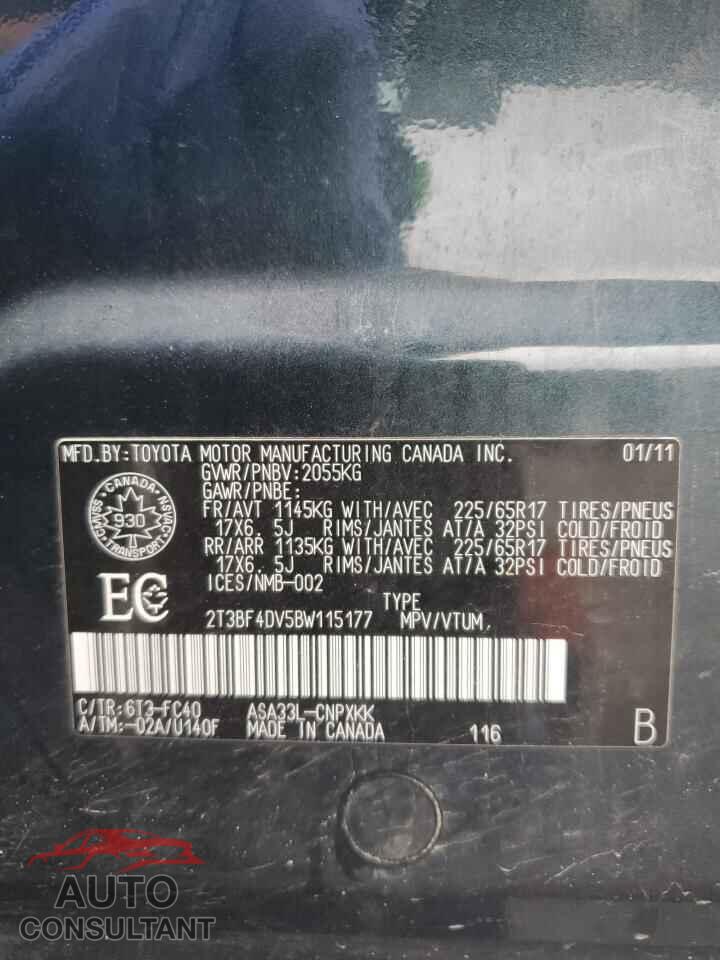 TOYOTA RAV4 2011 - 2T3BF4DV5BW115177