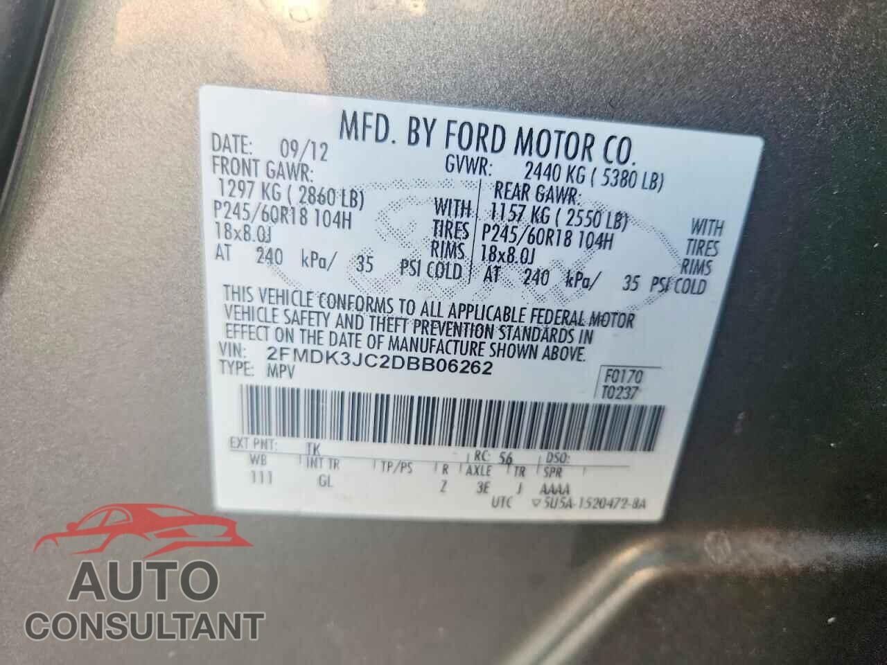 FORD EDGE 2013 - 2FMDK3JC2DBB06262