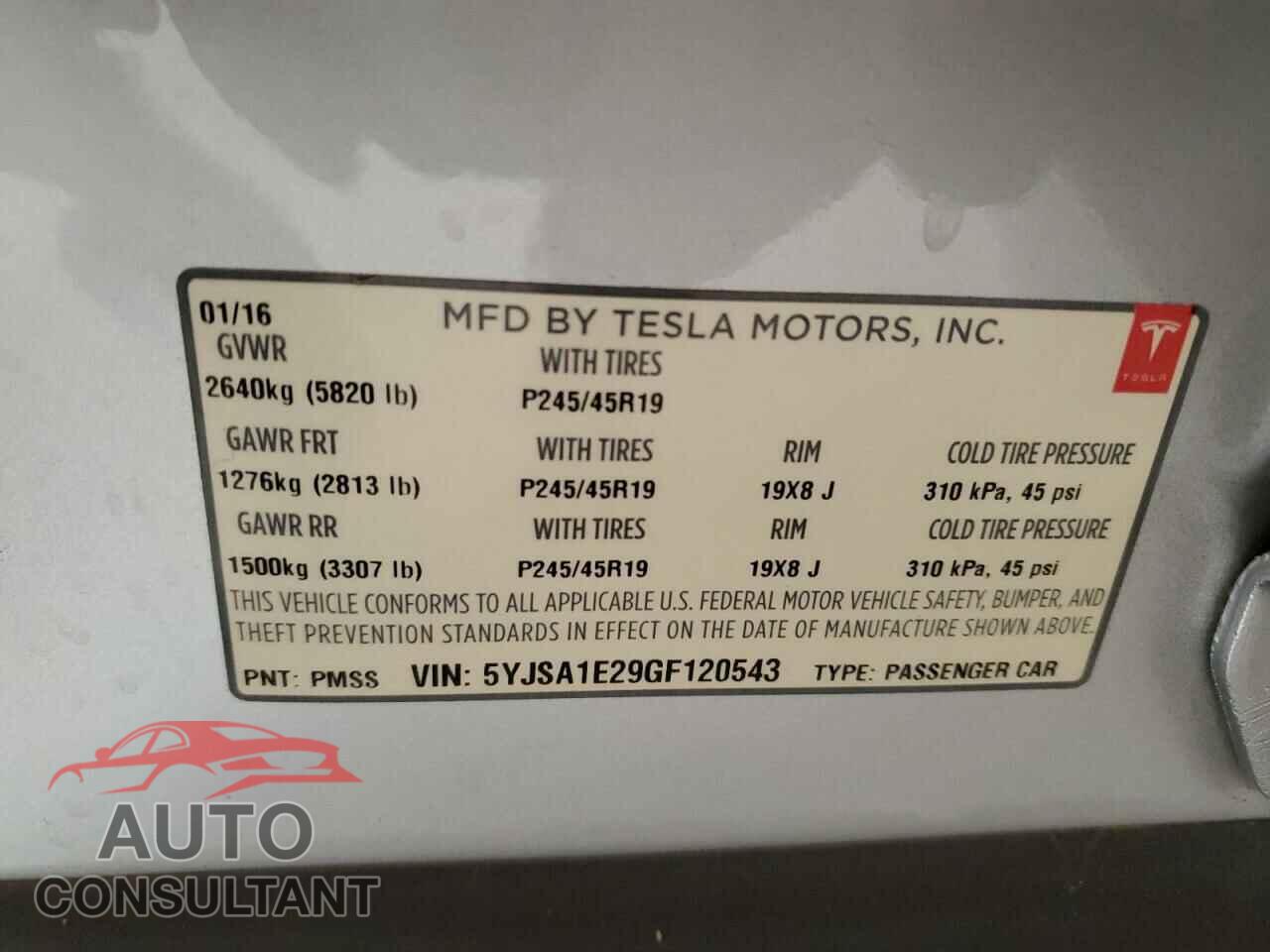 TESLA MODEL S 2016 - 5YJSA1E29GF120543